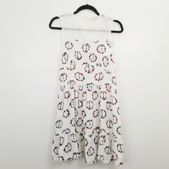 Sandro Floral Peace Sign Mini Dress Silk Sheer Mesh Illusion Neckline NEW - Picture 3 of 9